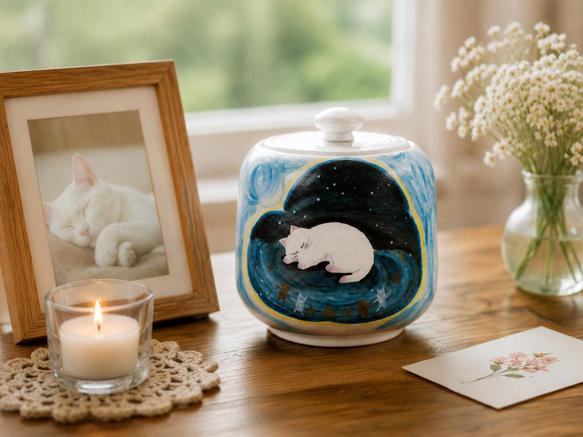 Starry White Cat Cat Memorial Urn product photo 8