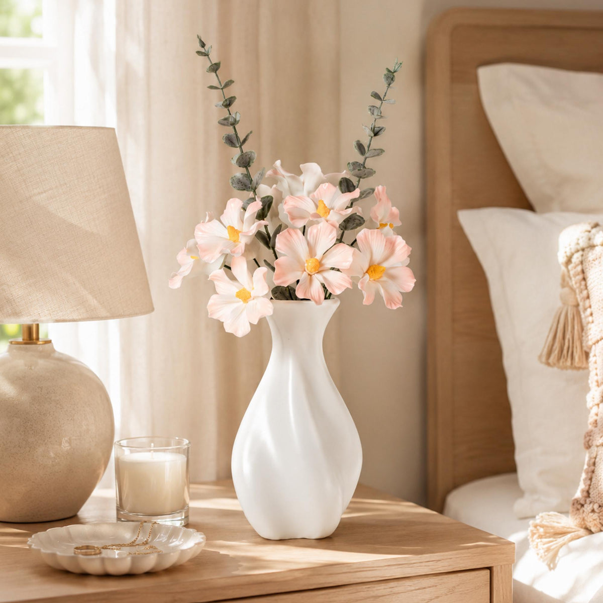Handmade Ceramic Cosmos Flower Bouquet with White Ceramic Vase product photo 4