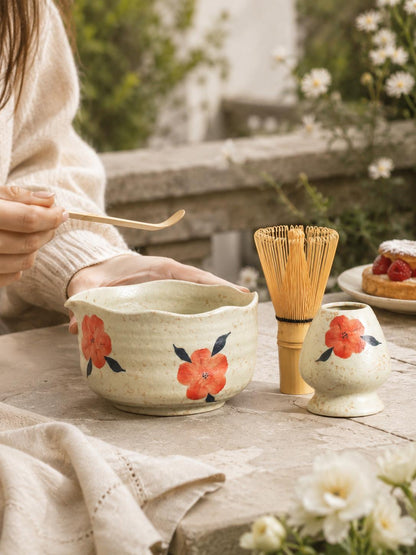 Orange Floral Matcha Bowl Set product photo 4