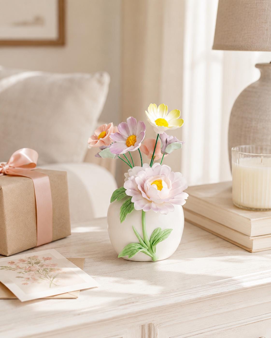 Handmade Blush Flower Ceramic Bud Vase(No Flowers)– Soft Purple Floral Mini Vase product photo 6
