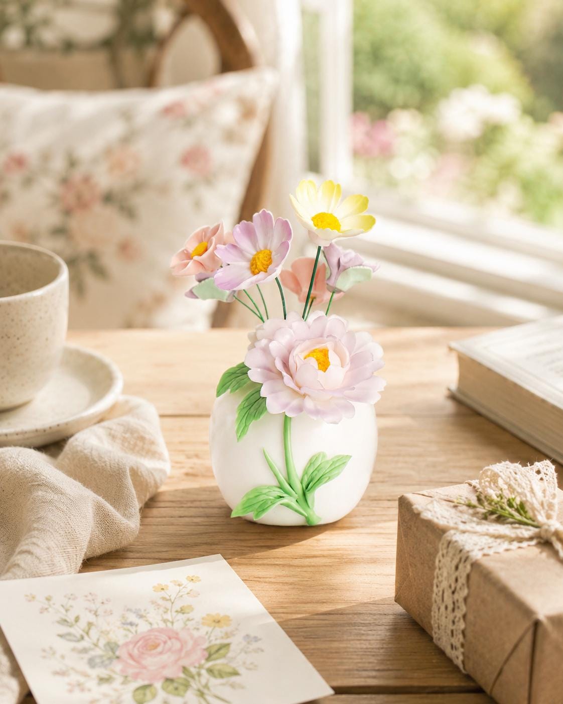 Handmade Blush Flower Ceramic Bud Vase(No Flowers)– Soft Purple Floral Mini Vase product photo 7