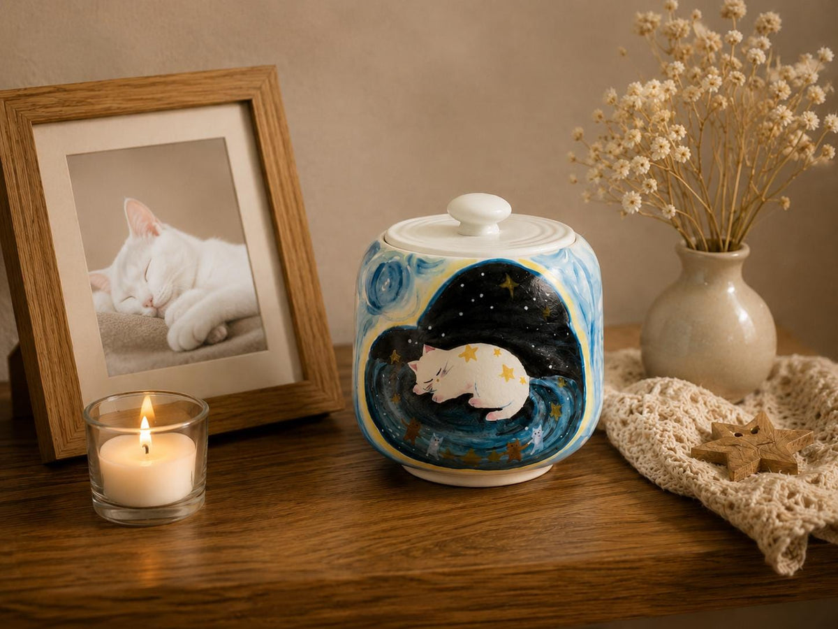 Starry White Cat Cat Memorial Urn product photo 7