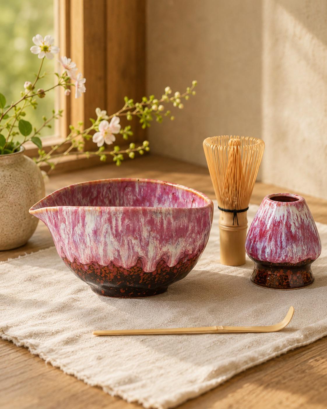 Pink Flow Glaze Matcha Bowl Set product photo 6