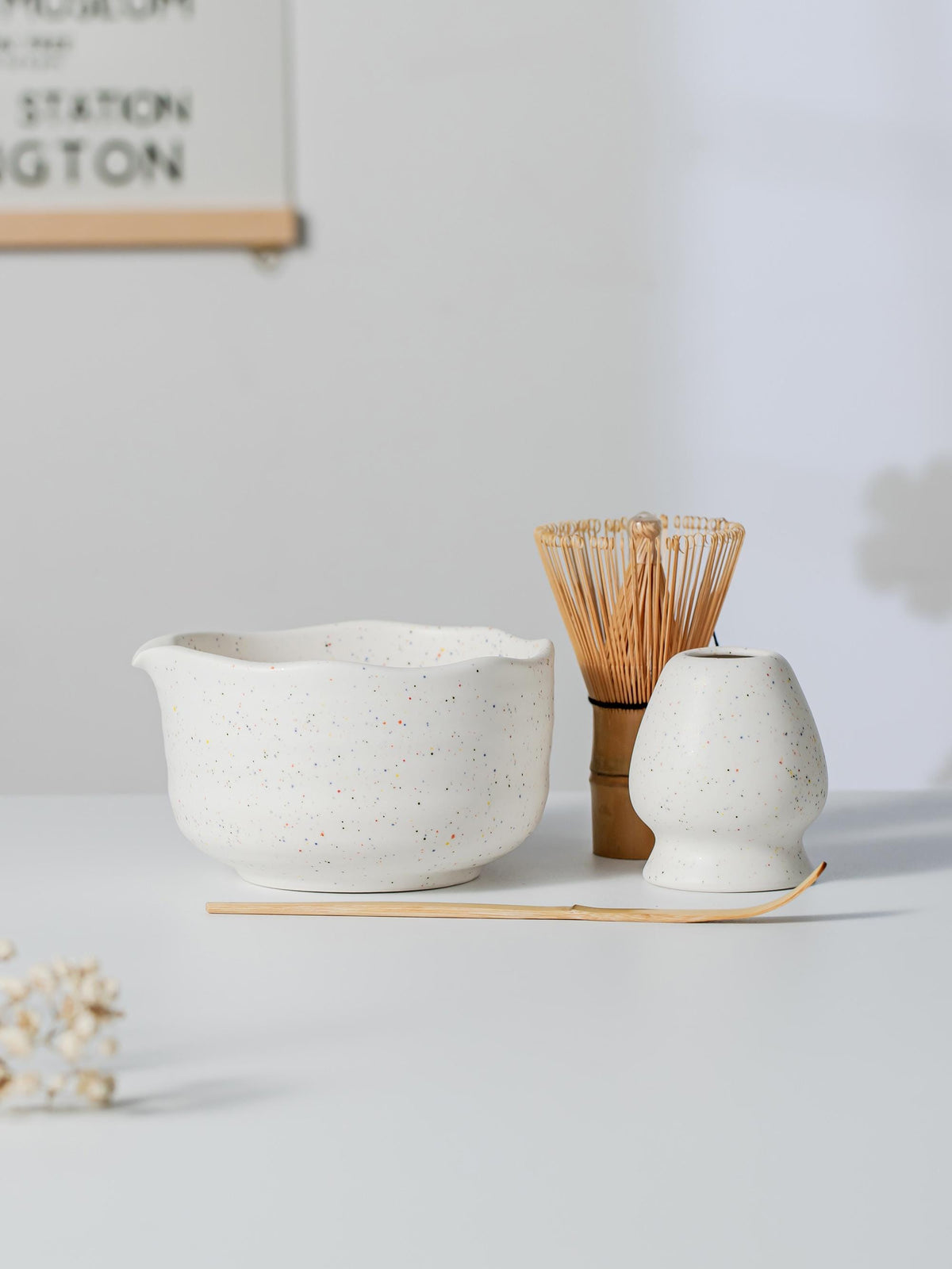 White Speckled Matcha Bowl Set product photo 1