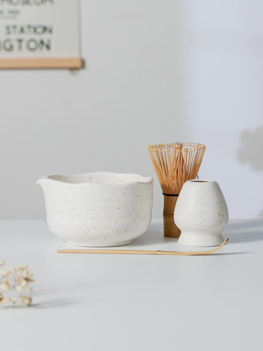 White Speckled Matcha Bowl Set product photo 1