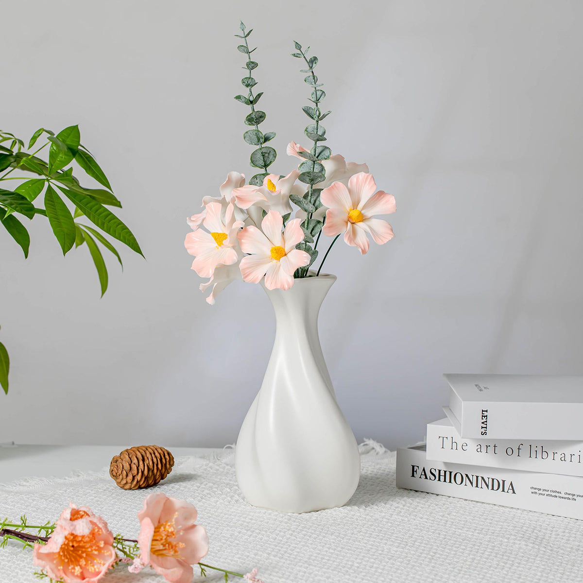 Handmade Ceramic Cosmos Flower Bouquet with White Ceramic Vase product photo 7