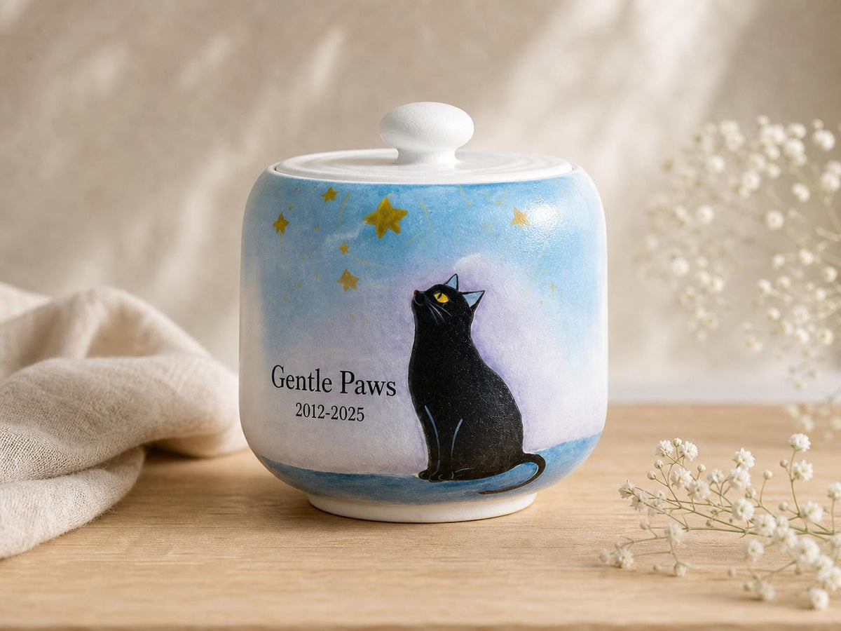 Starry White Cat Memorial Urn product photo 2