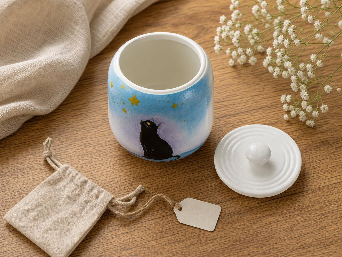 Starry White Cat Memorial Urn product photo 3