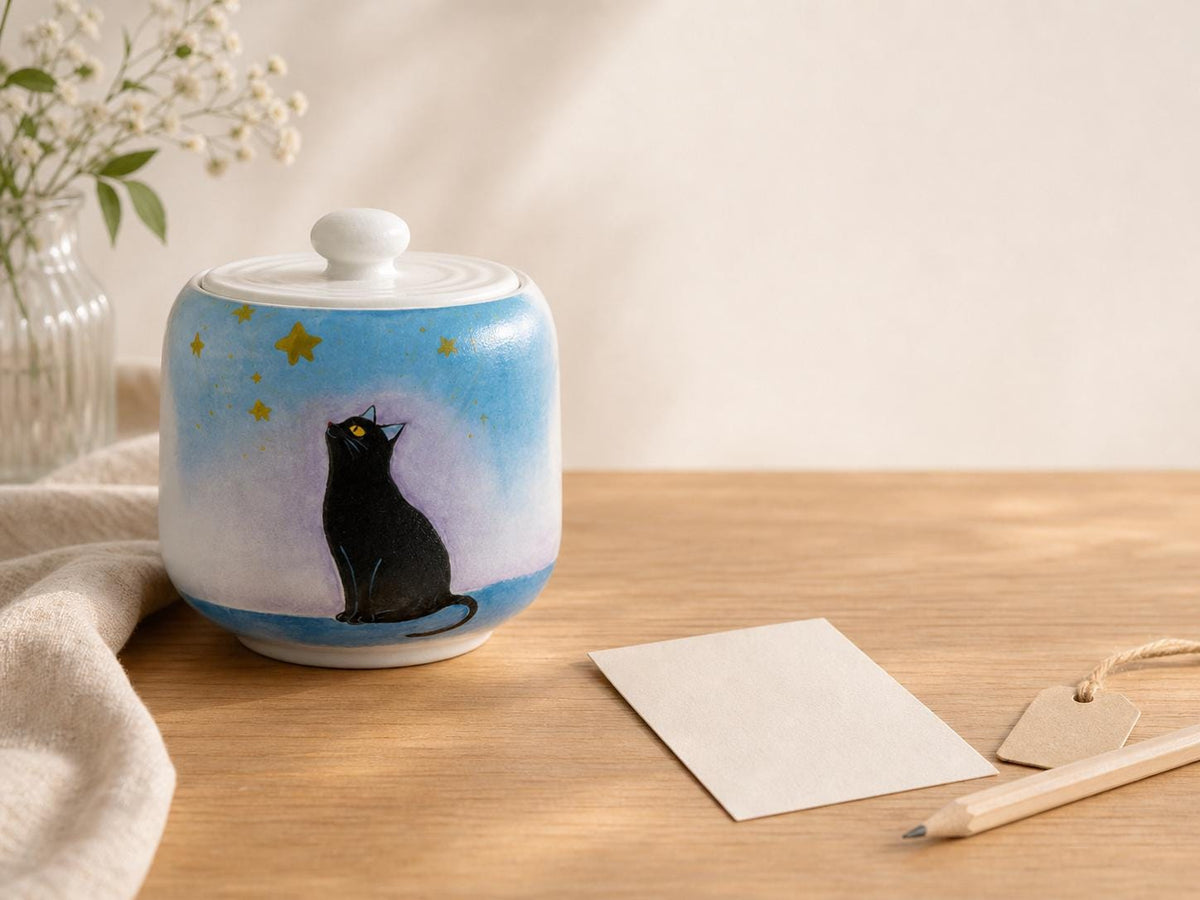 Starry White Cat Memorial Urn product photo 4