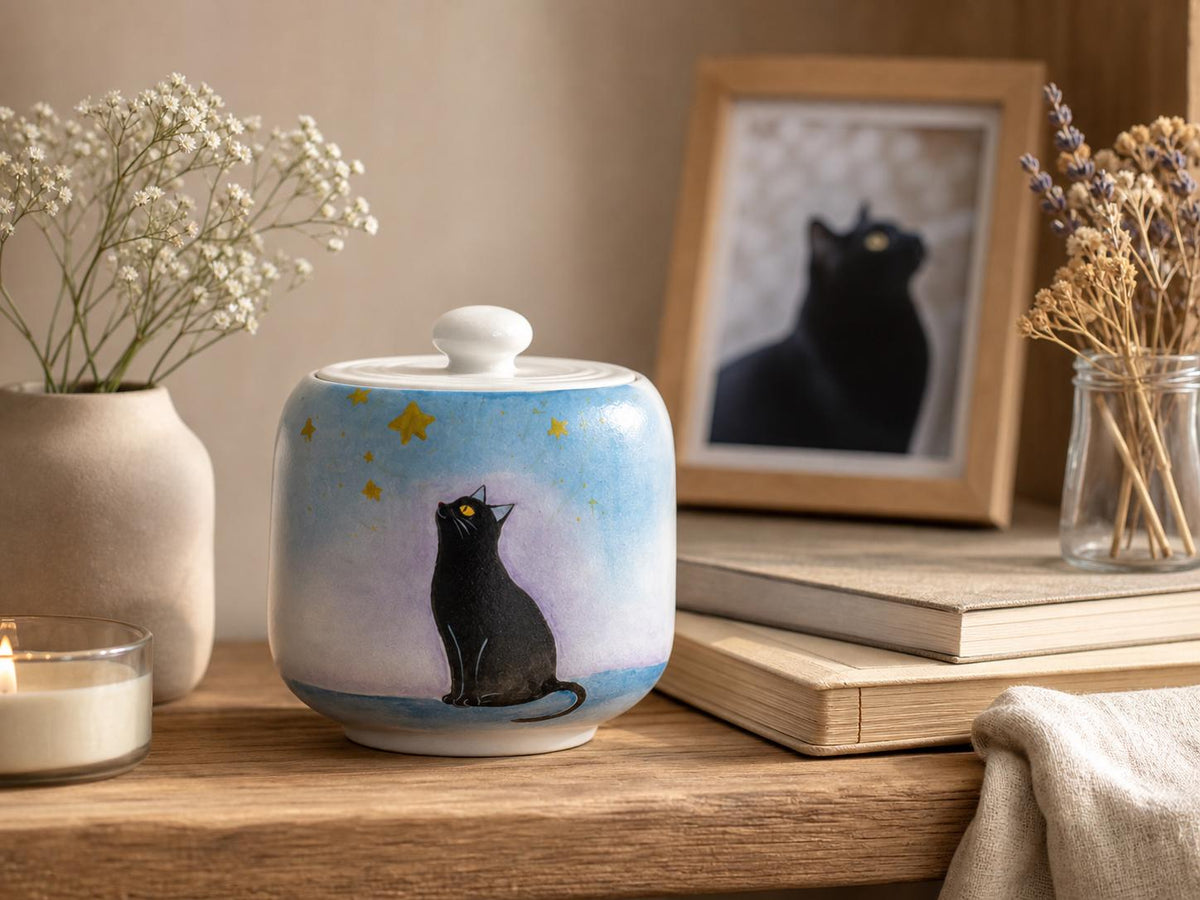 Starry White Cat Memorial Urn product photo 5