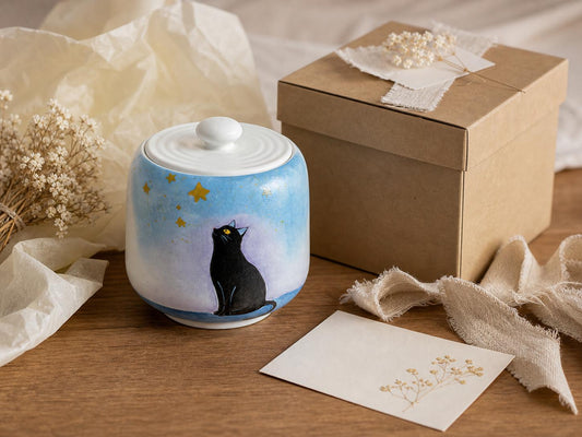 Starry White Cat Memorial Urn product photo 6
