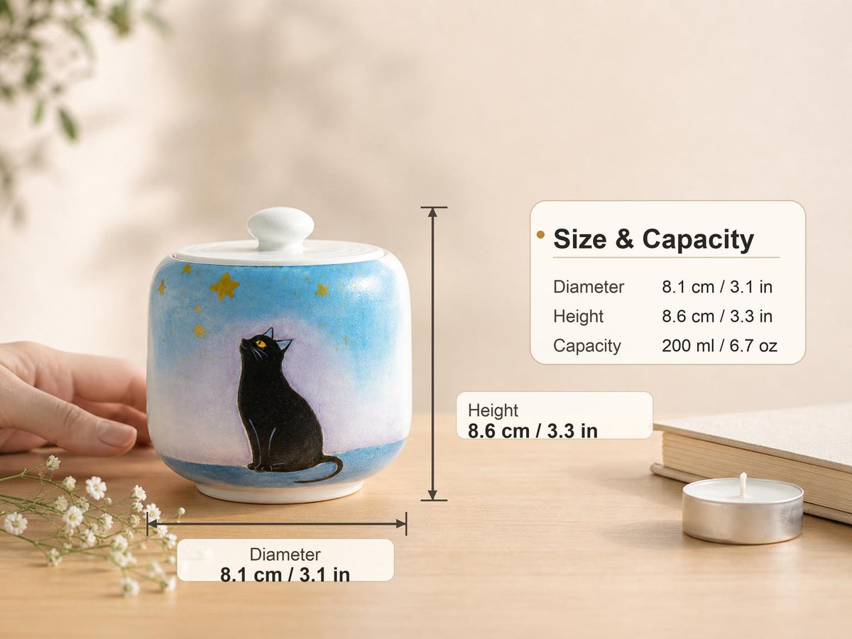 Starry White Cat Memorial Urn product photo 1
