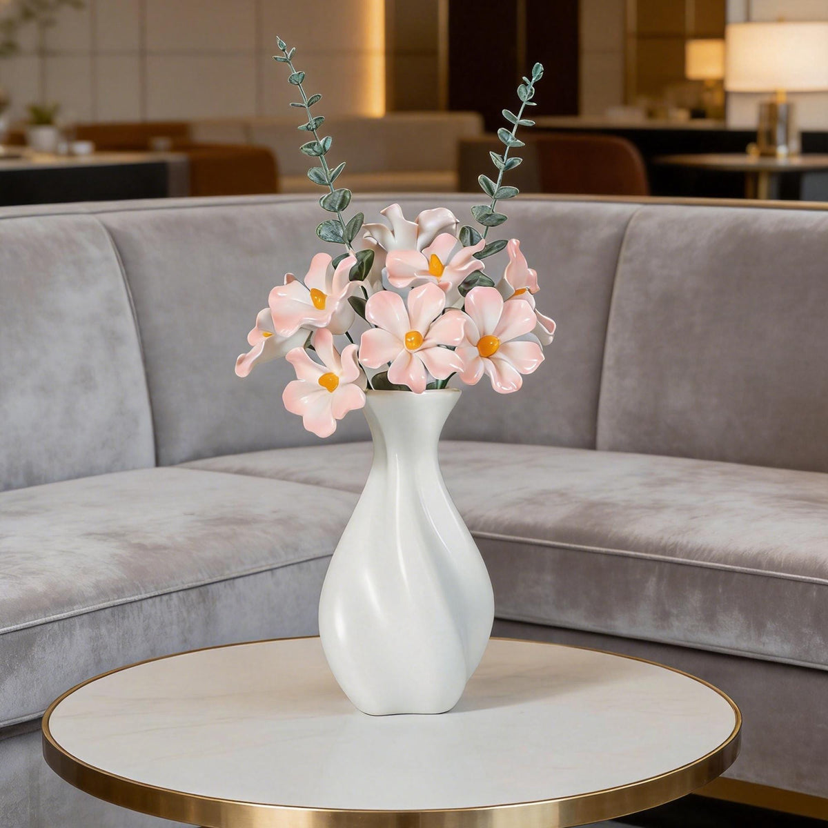 Handmade Ceramic Cosmos Flower Bouquet with White Ceramic Vase product photo 5