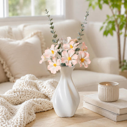 Handmade Ceramic Cosmos Flower Bouquet with White Ceramic Vase product photo 3