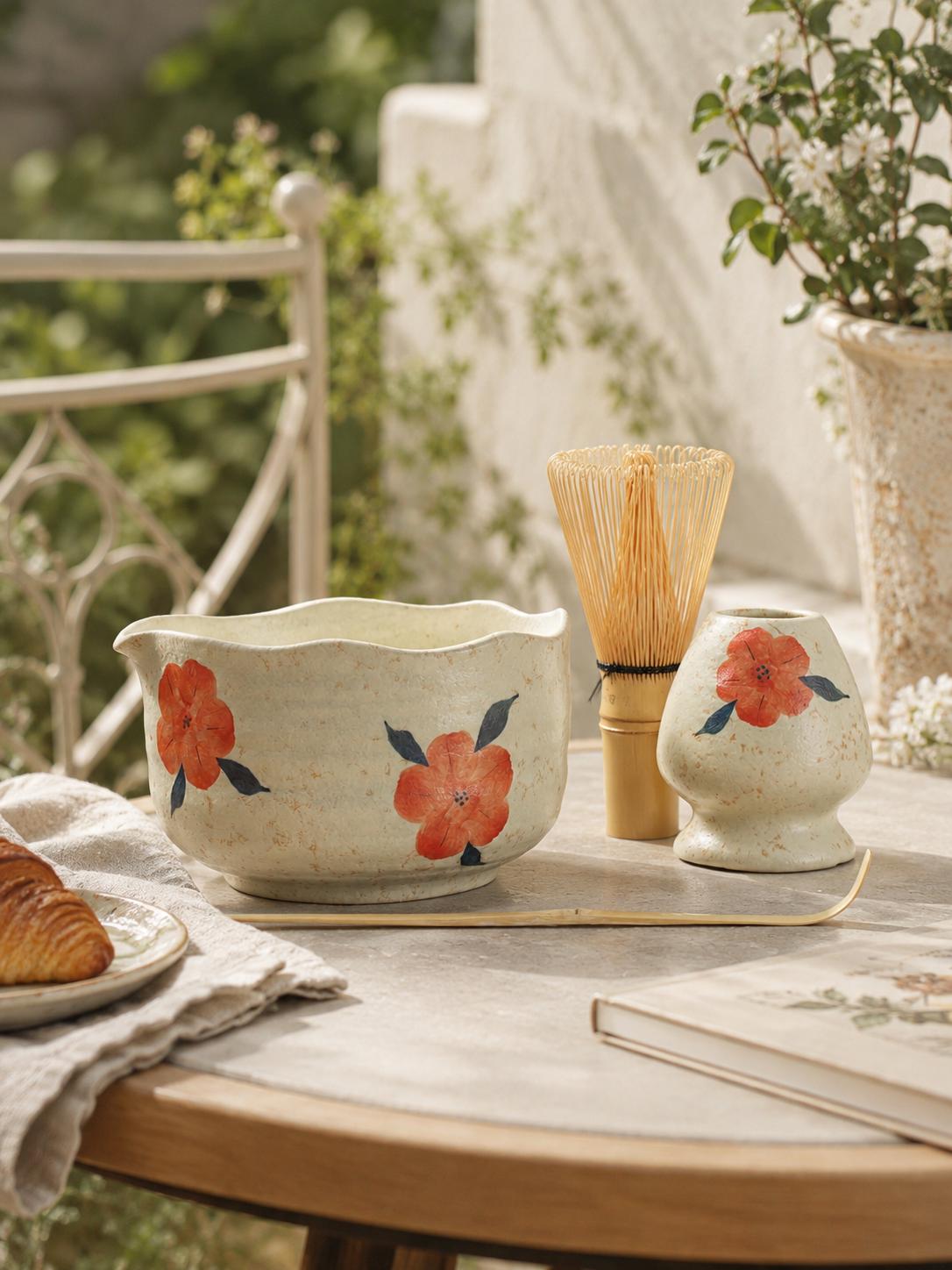Orange Floral Matcha Bowl Set product photo 6