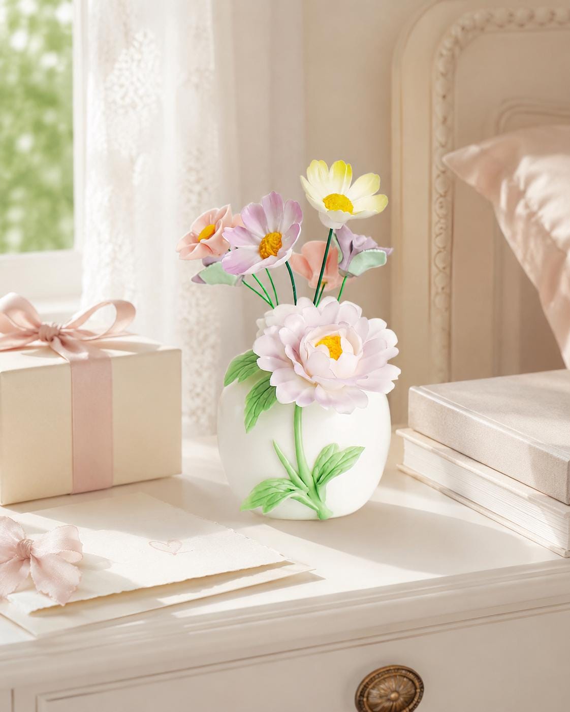 Handmade Blush Flower Ceramic Bud Vase(No Flowers)– Soft Purple Floral Mini Vase product photo 5