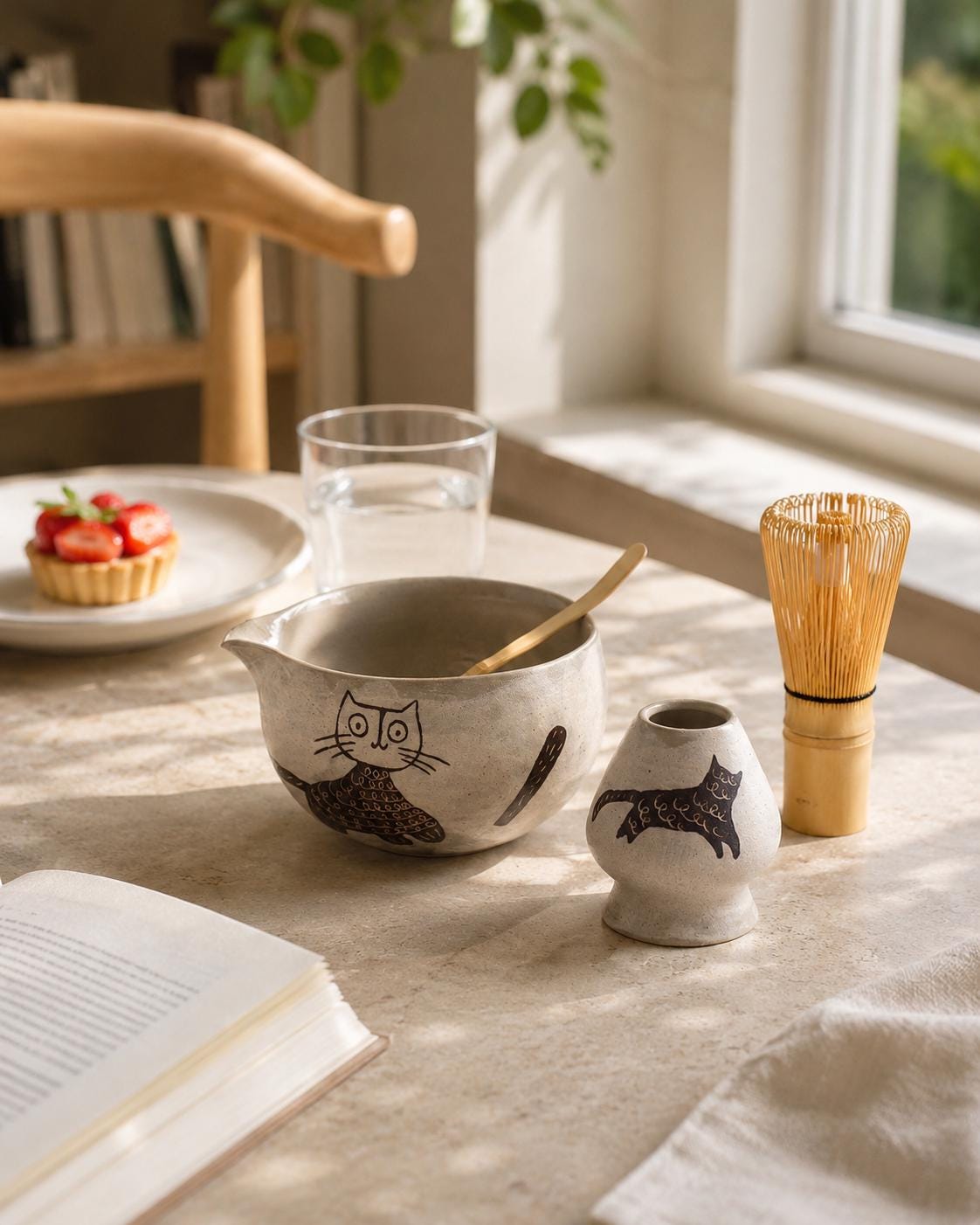Hand Carved Cat Matcha Bowl Set product photo 7