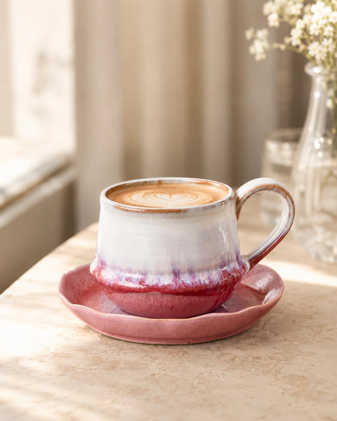 Artisan Stoneware Coffee Cup and Saucer product photo 1