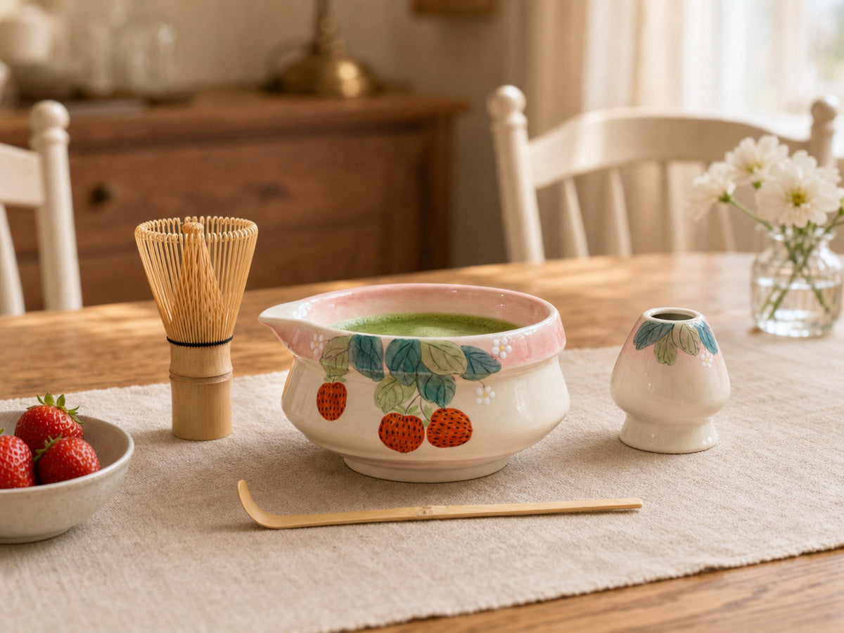 Handpaint Strawberry Matcha Bowl Set product photo 5