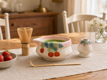 Handpaint Strawberry Matcha Bowl Set product photo 5