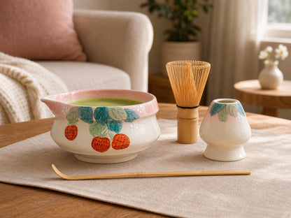 Handpaint Strawberry Matcha Bowl Set product photo 6