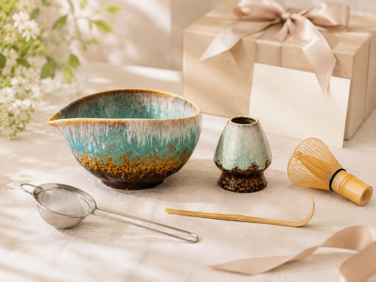 Green Drip Glaze Matcha Bowl Set product photo 2