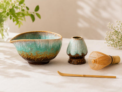 Green Drip Glaze Matcha Bowl Set product photo 8