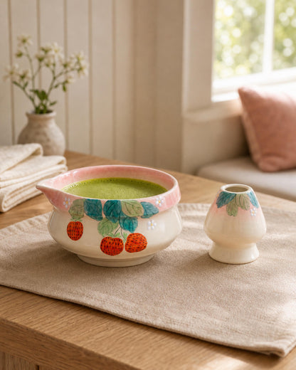 Handpaint Strawberry Matcha Bowl Set product photo 8