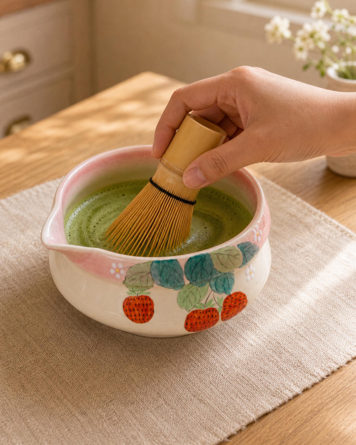 Handpaint Strawberry Matcha Bowl Set product photo 4