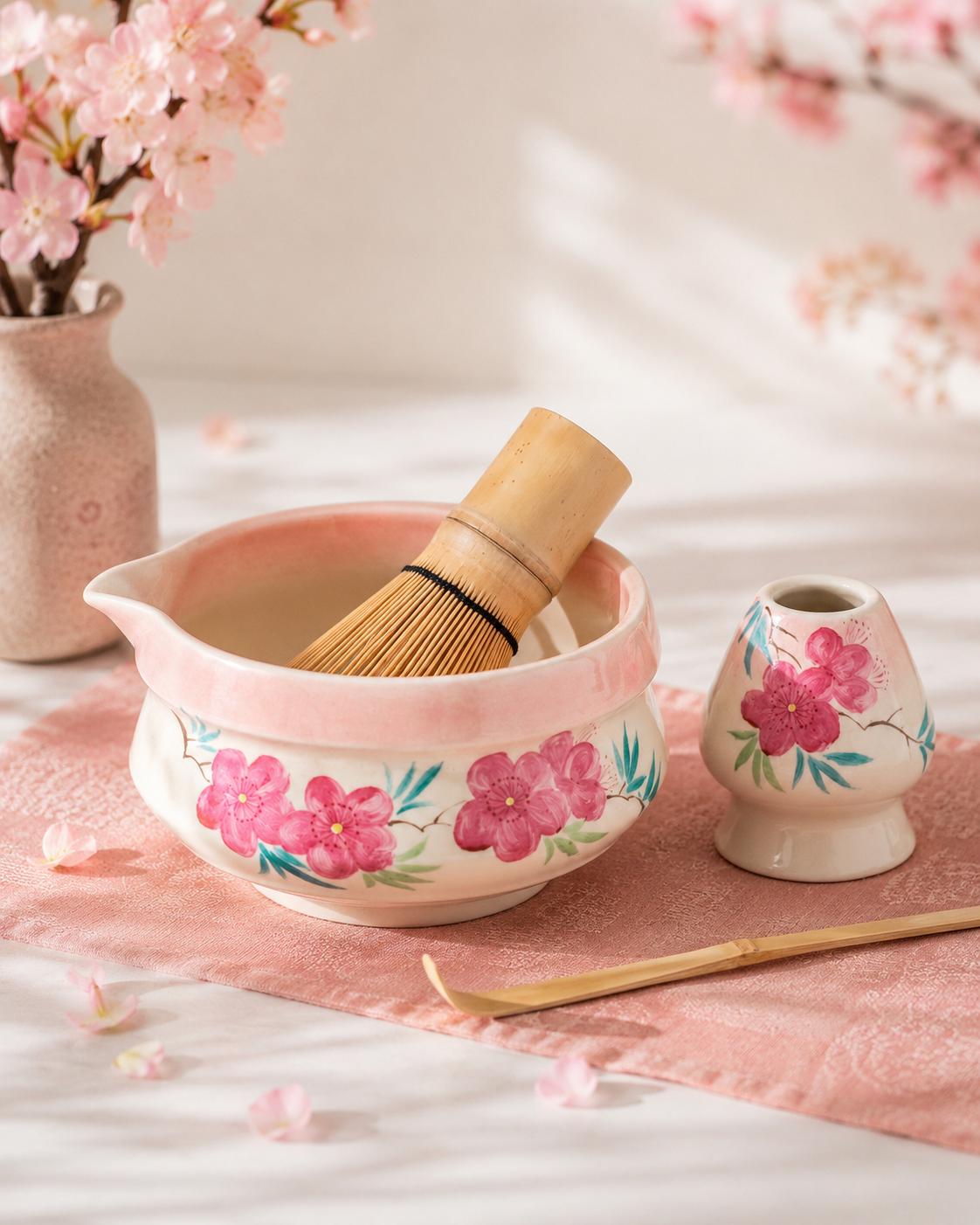 Hand-Painted Sakura Matcha Bowl Set product photo 4