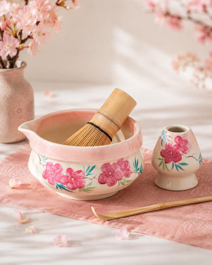 Hand-Painted Sakura Matcha Bowl Set product photo 4