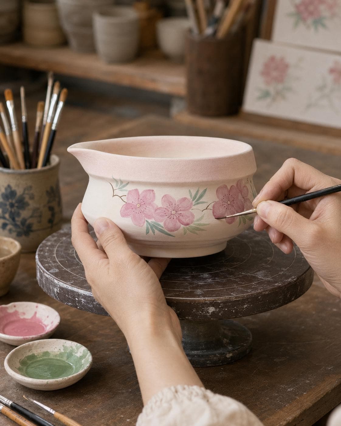 Hand-Painted Sakura Matcha Bowl Set product photo 1