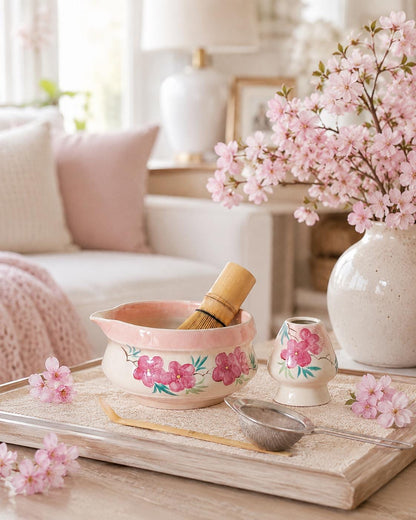 Hand-Painted Sakura Matcha Bowl Set product photo 5