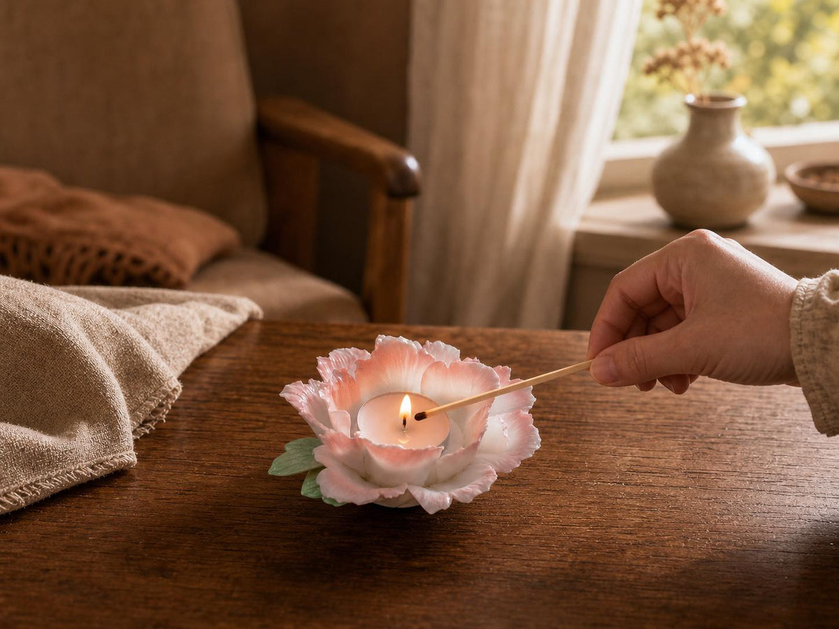 Pink Peony Ceramic Candle Holder product photo 3