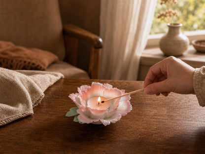 Pink Peony Ceramic Candle Holder product photo 3