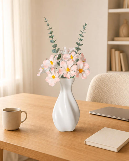 Handmade Ceramic Cosmos Flower Bouquet with White Ceramic Vase product photo 1