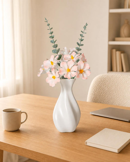 Handmade Ceramic Cosmos Flower Bouquet with White Ceramic Vase product photo 1