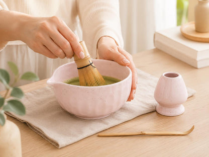 Handpainted Exquisite Natural Pink Black Dot Matcha Set Of 4 product photo 5