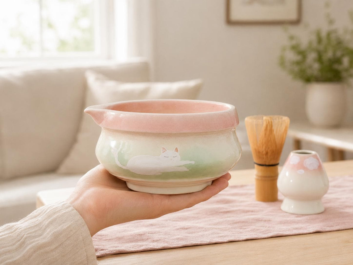 A Lazy White Cat On The Grass Tea Set product photo 6