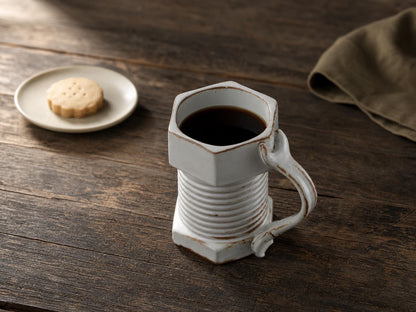 White Ribbed Beer Ceramic Coffee Mug product photo 3