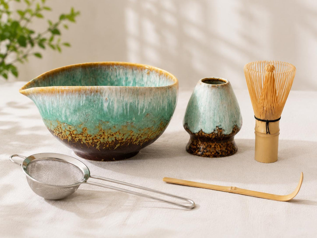 Green Drip Glaze Matcha Bowl Set product photo 7