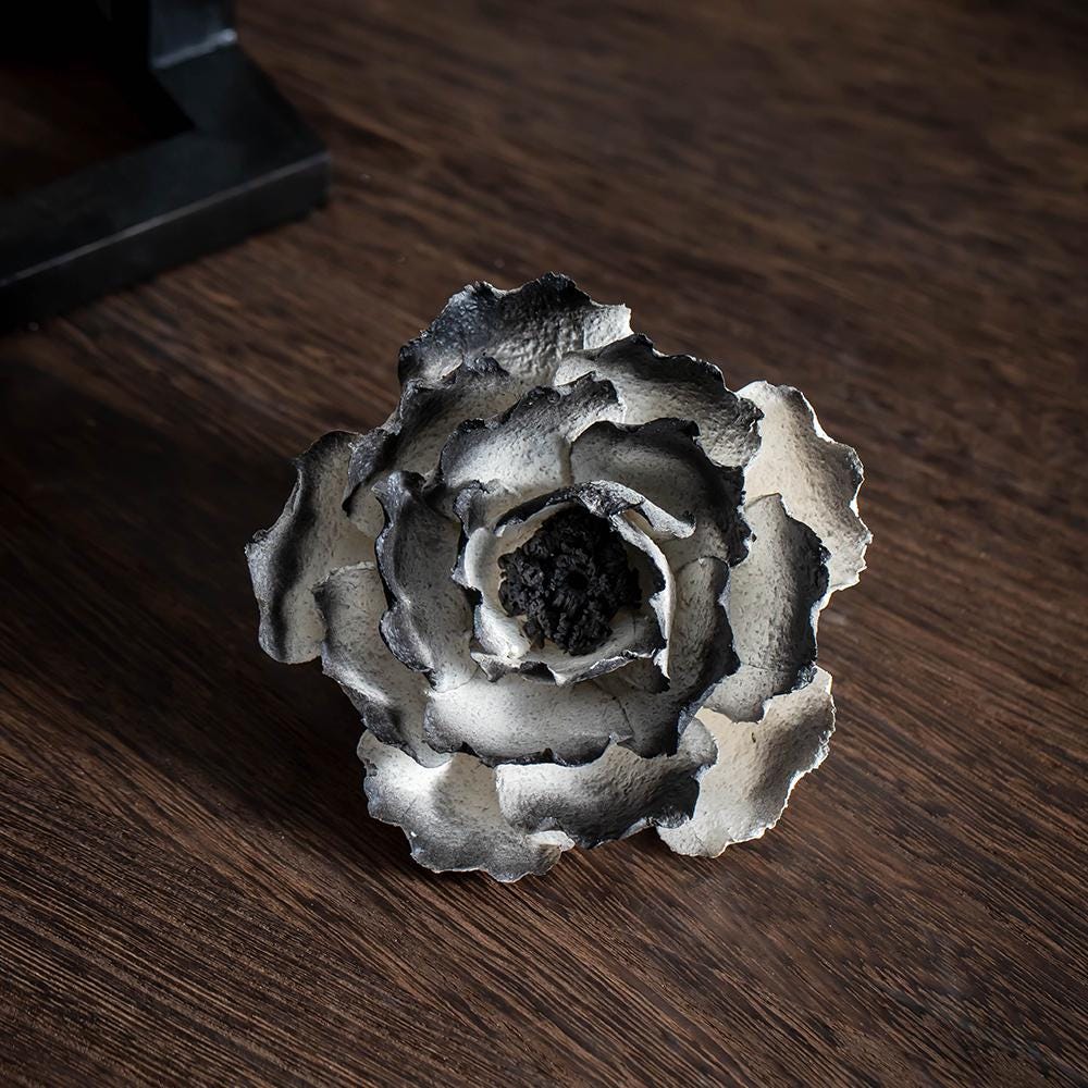 Handcrafted Black Gradient Peony Ceramic Flower Sculpture product photo 2