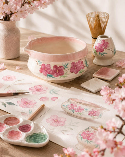 Hand-Painted Sakura Matcha Bowl Set product photo 3