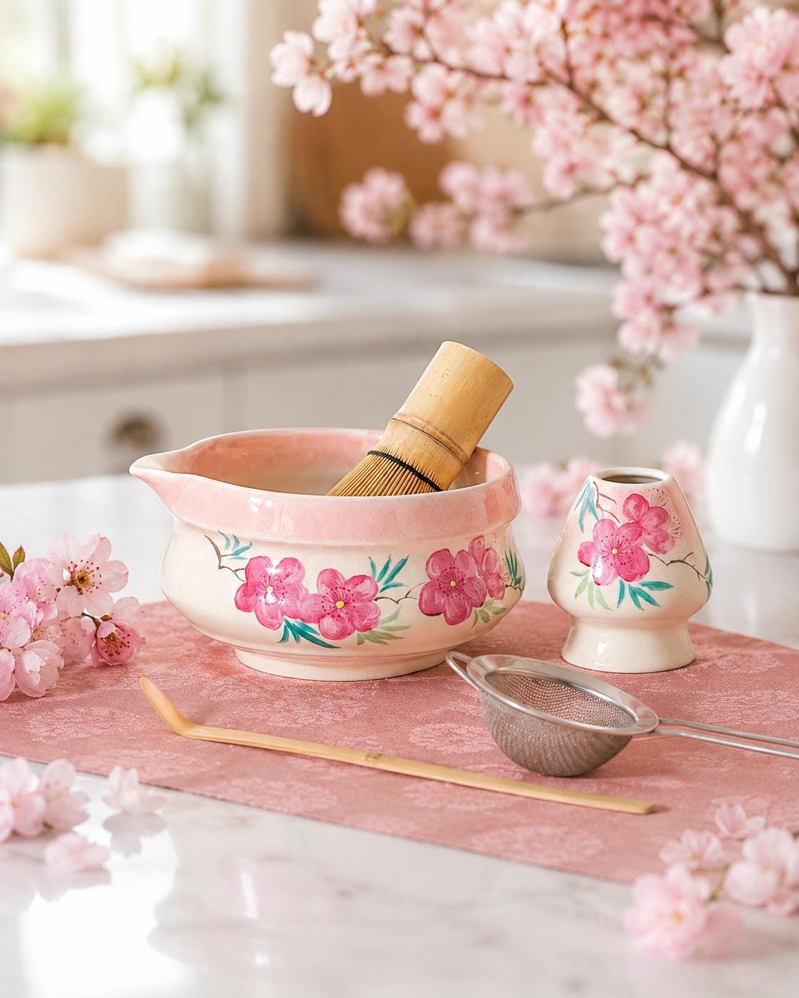 Hand-Painted Sakura Matcha Bowl Set product photo 6