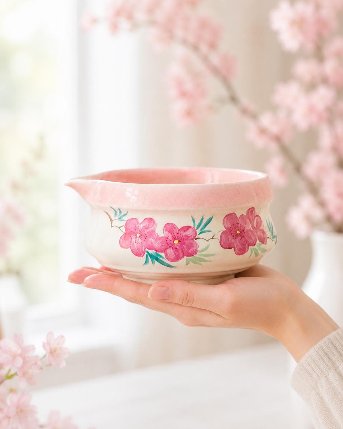 Hand-Painted Sakura Matcha Bowl Set product photo 7