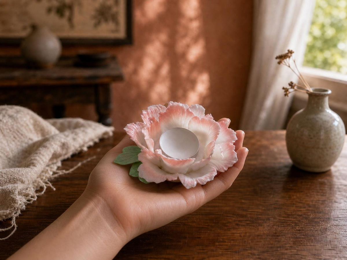 Pink Peony Ceramic Candle Holder product photo 2
