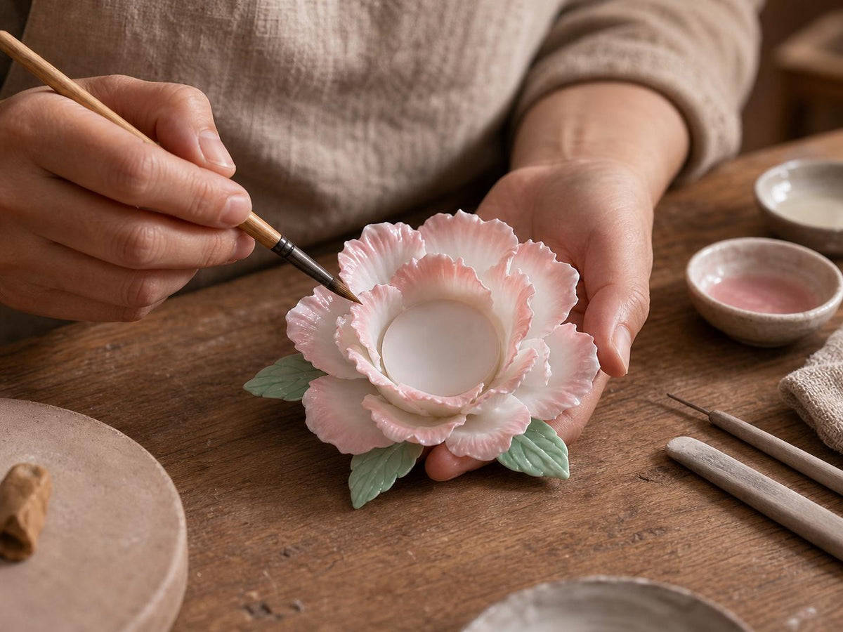 Pink Peony Ceramic Candle Holder product photo 1
