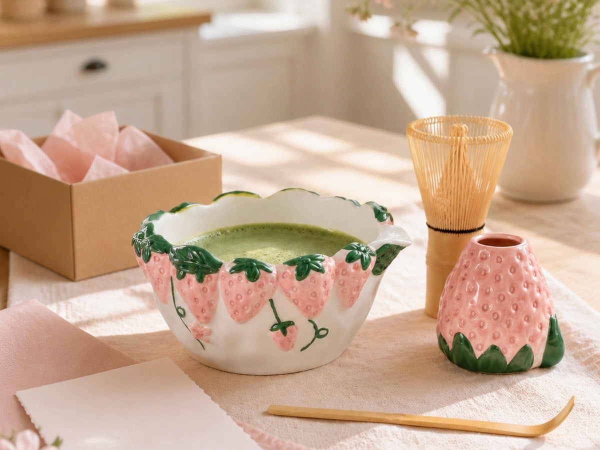 Pink Strawberry Matcha Bowl Set product photo 4