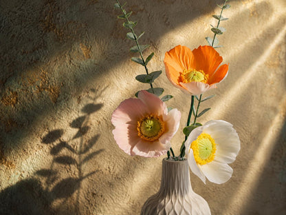 Handmade Ceramic Poppy Flower Bouquet In Water-Holding White Vase product photo 3