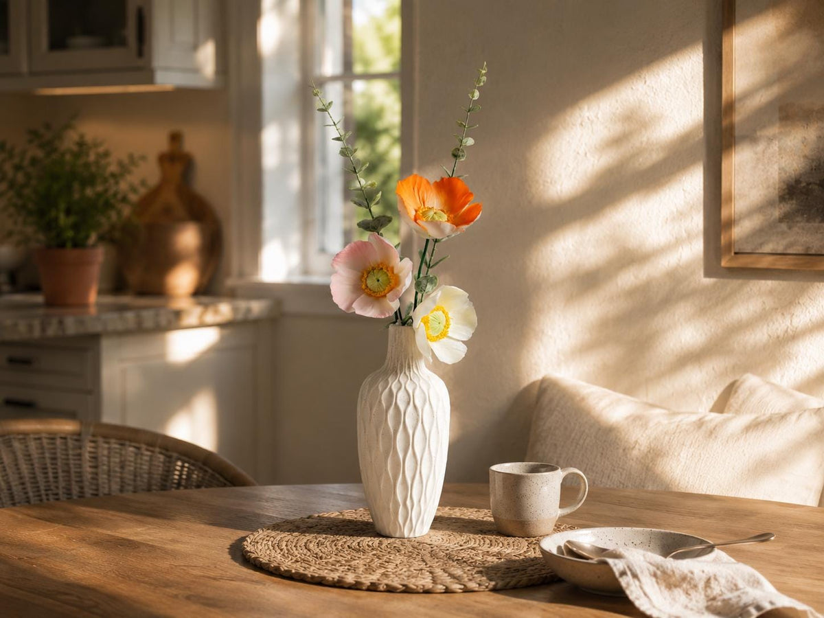 Handmade Ceramic Poppy Flower Bouquet In Water-Holding White Vase product photo 8